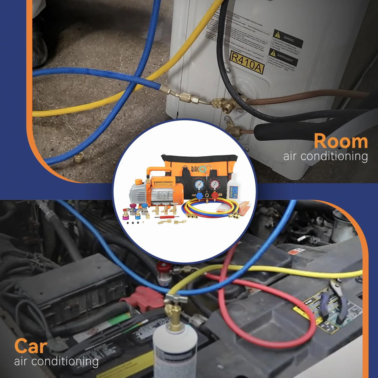 BACOENG Set di pompa a vuoto per aria condizionata HVAC/auto, ricarica refrigerante AC, set di riempimento per auto, ideale per R134A R410A R1234YF