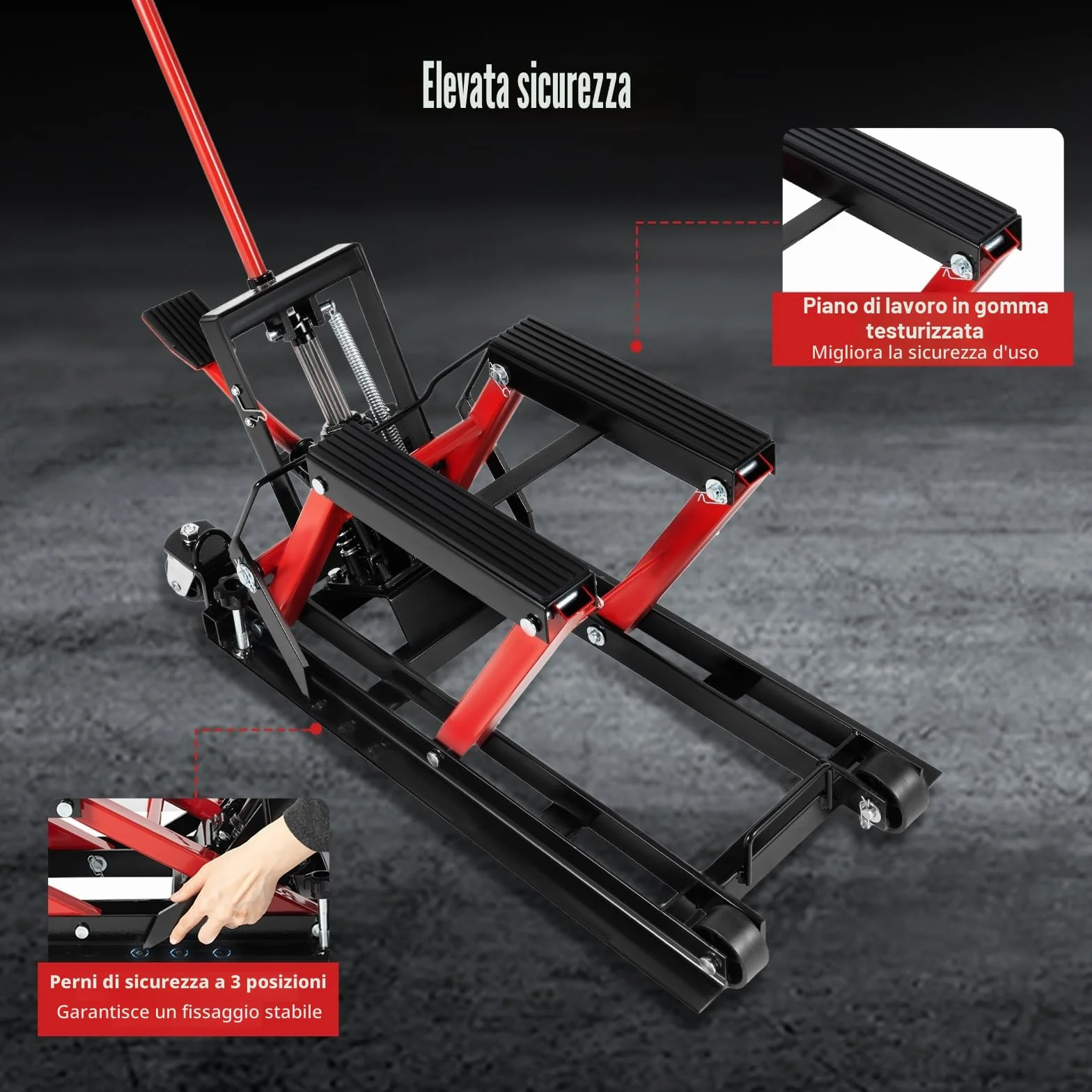 Sollevatore idraulico per moto 680 kg carico staffa regolabile 115-365 mm