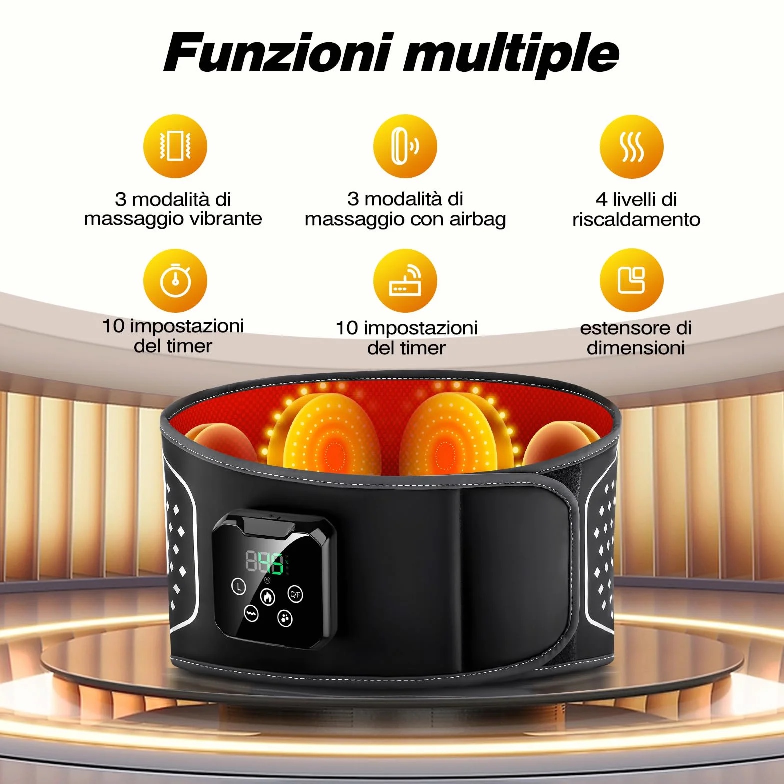 Cintura Massaggiante Lombare Senza Fili con Calore – Cuscino Termico Elettrico con 3 Modalità di Massaggio ad Aria e 4 Livelli Temperatura per Alleviare il Mal di Schiena e la Sciatica