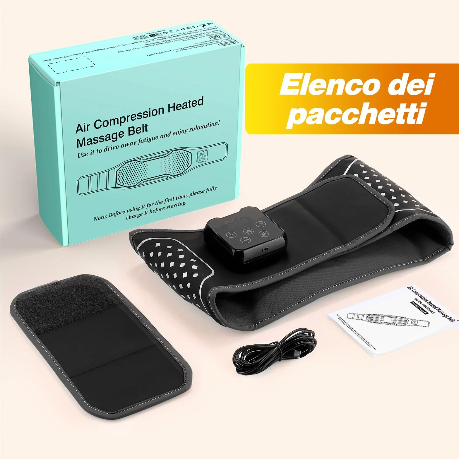 Cintura Massaggiante Lombare Senza Fili con Calore – Cuscino Termico Elettrico con 3 Modalità di Massaggio ad Aria e 4 Livelli Temperatura per Alleviare il Mal di Schiena e la Sciatica