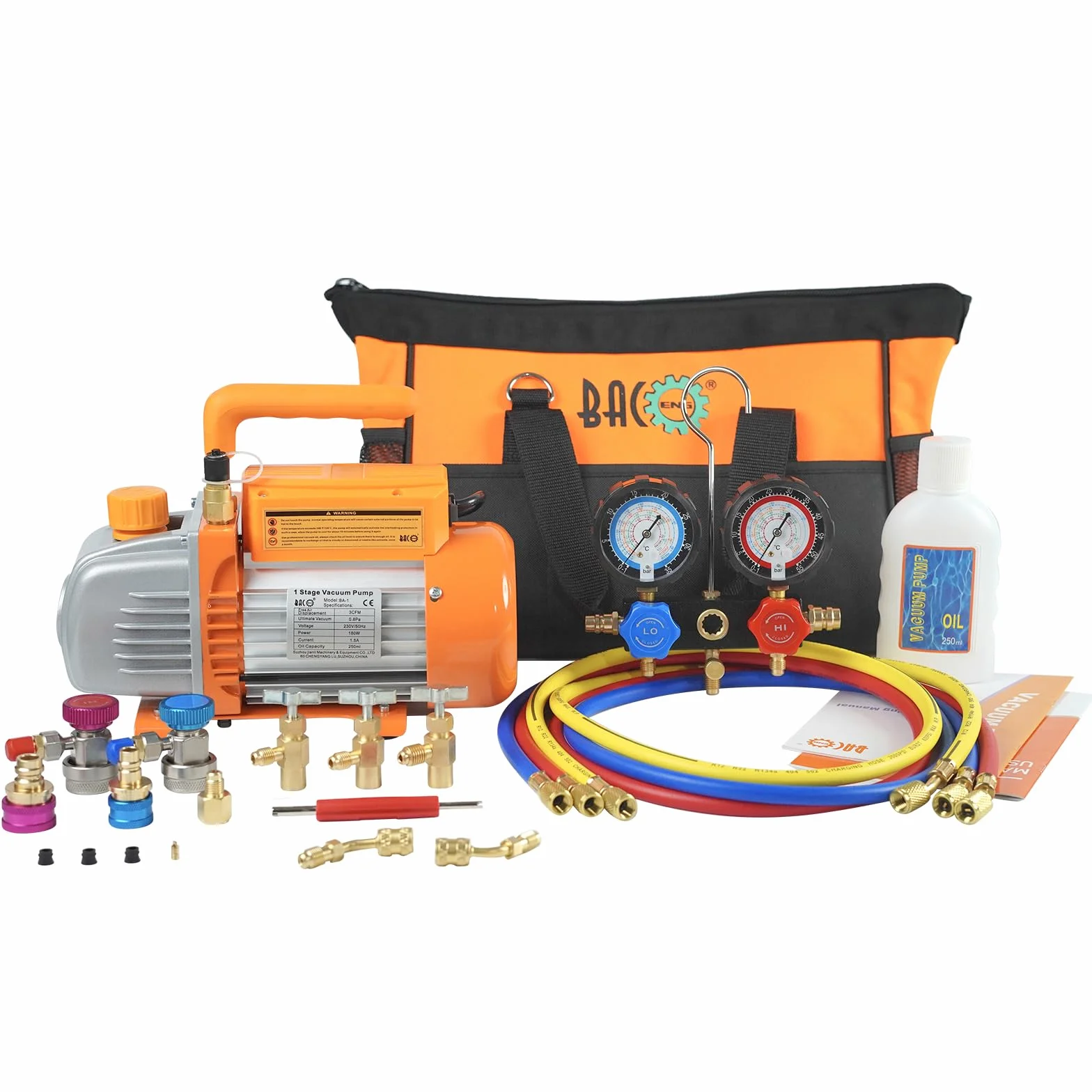 BACOENG Set di pompa a vuoto per aria condizionata HVAC/auto, ricarica refrigerante AC, set di riempimento per auto, ideale per R134A R410A R1234YF