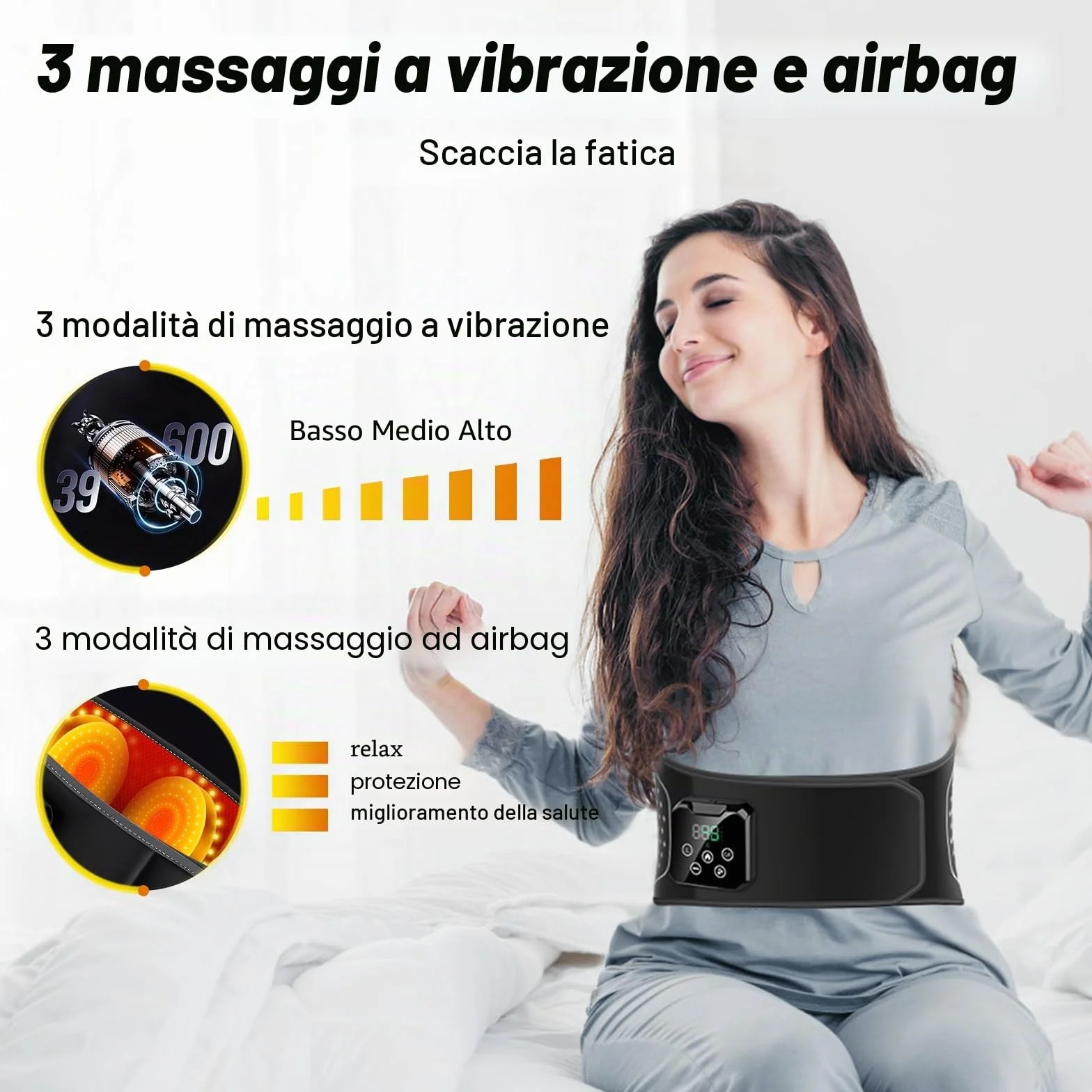 Cintura Massaggiante Lombare Senza Fili con Calore – Cuscino Termico Elettrico con 3 Modalità di Massaggio ad Aria e 4 Livelli Temperatura per Alleviare il Mal di Schiena e la Sciatica