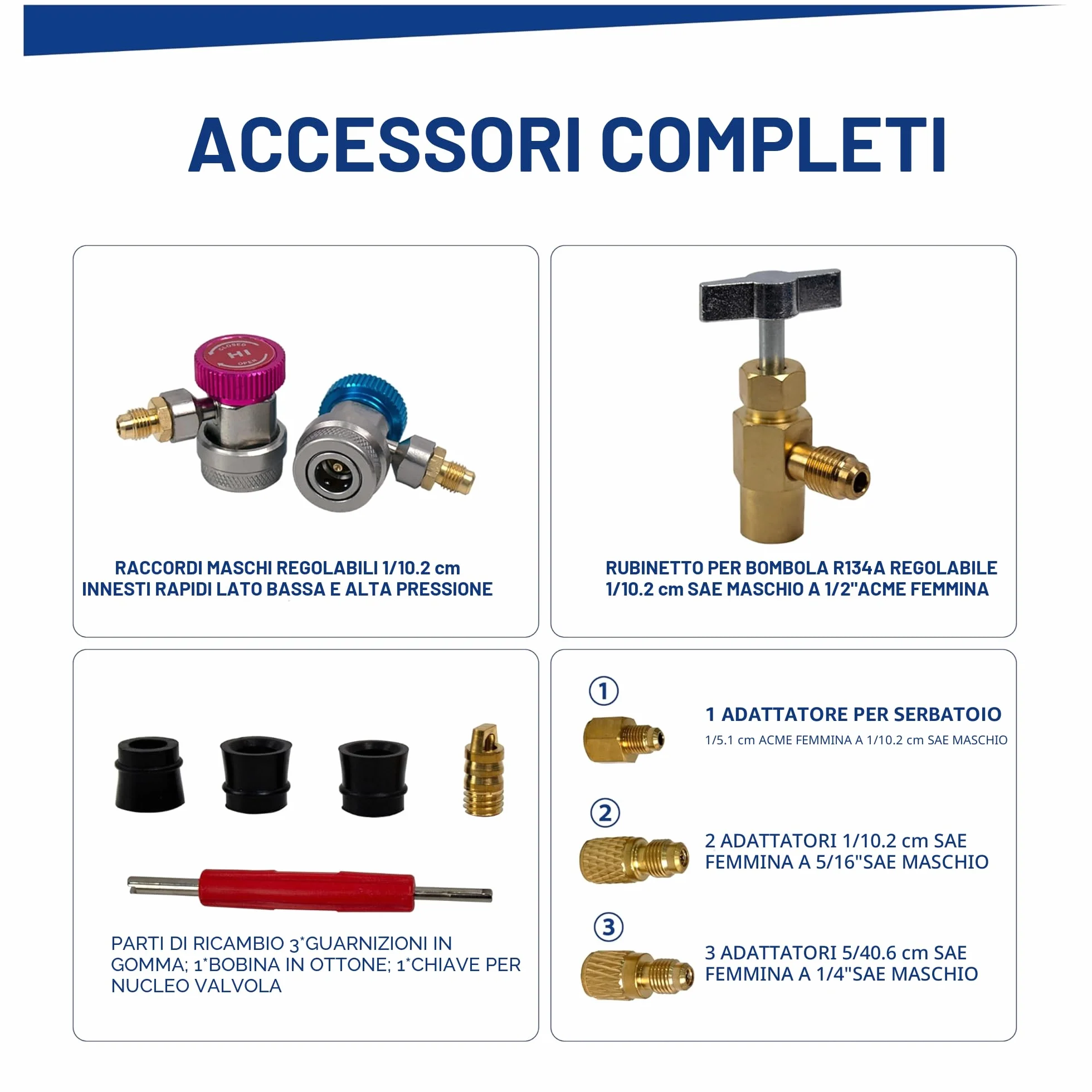 BACOENG Set Manometri Condizionatori 4 Vie, Kit Ricarica Aria Condizionata Auto 1.5m Tubi R134A R410A R32 Refrigerante