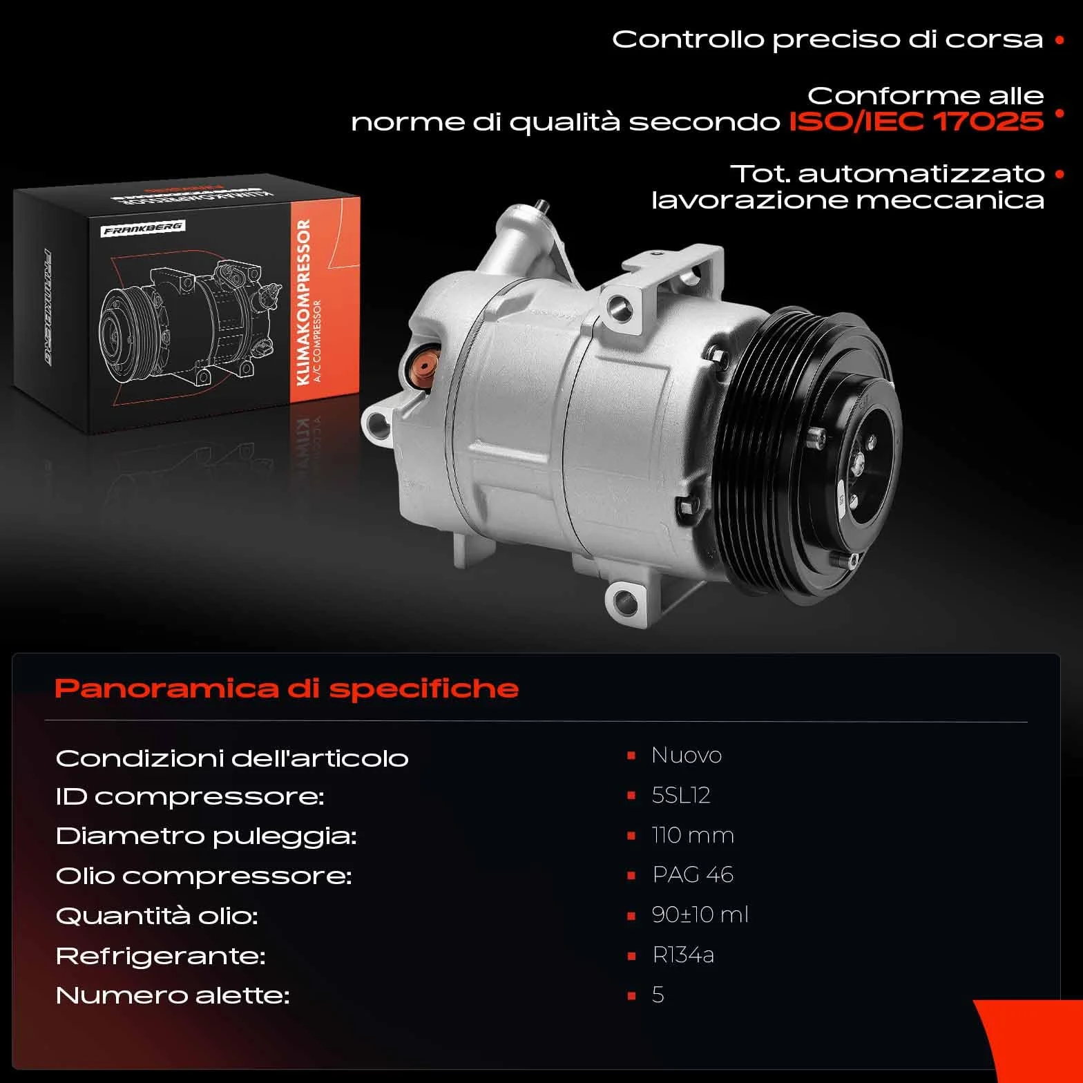 Frankberg Compressore Aria Condizionata Benzina Compatibile Corsa D S07 1.0L 1.2L 1.4L Corsa E X15 55701200