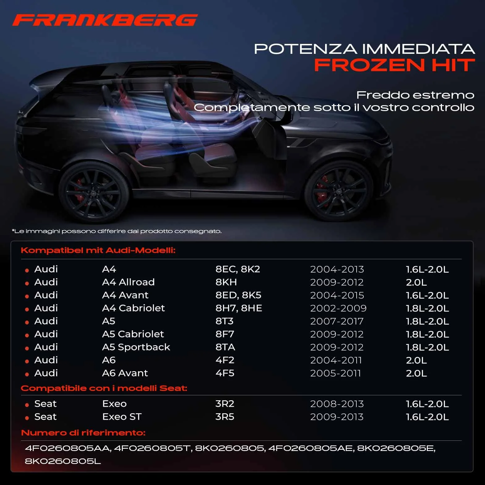 Frankberg Compressore dell'aria condizionata Compatibile A4 8EC B7 8K2 B8 8KH B8 8ED B7 8K5 B8 8H7 8HE Exeo 3R2 3R5 A6 4F2 C6 4F5 C6 A5 8T3 8F7 4F0260805AA con olio preconfezionato