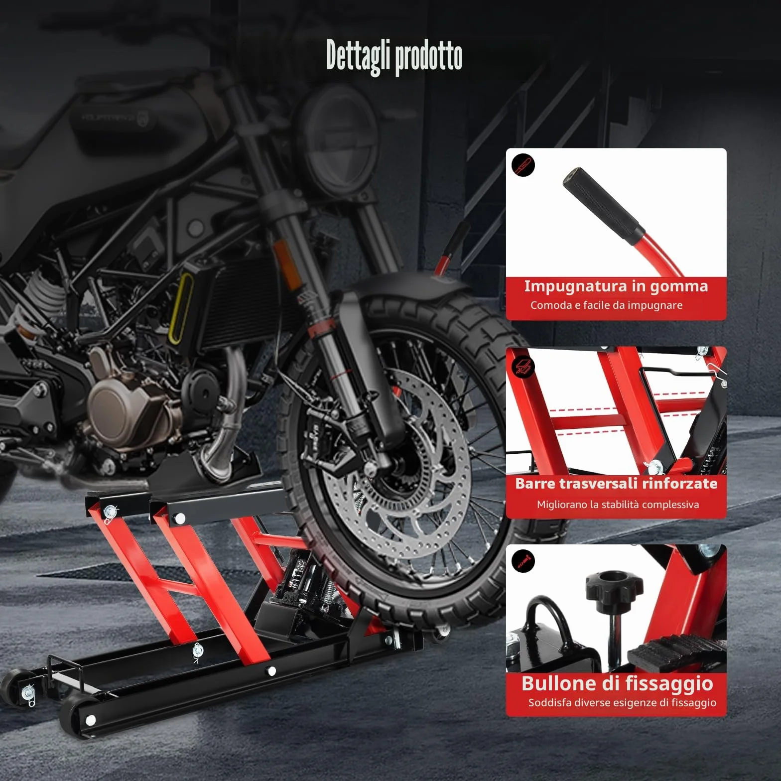 Sollevatore idraulico per moto 680 kg carico staffa regolabile 115-365 mm