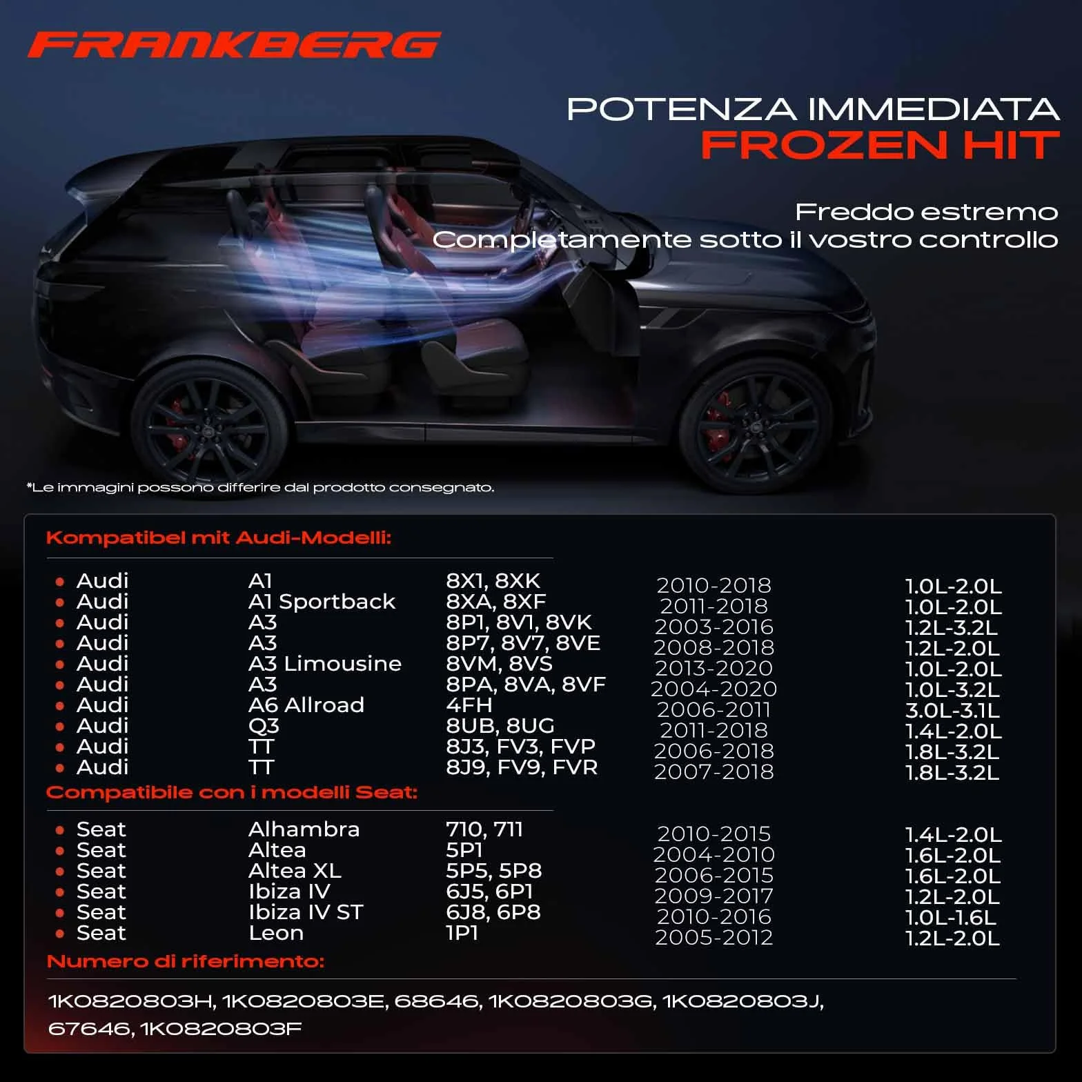 Frankberg Compressore dell'aria condizionata con frizione Compatibile Fabia II A3 8P1 A6 Allroad C6 Ibiza IV Leon 1P1 1K0820803J